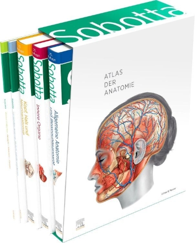 Buchcover und Innenansicht für das Buch: Sobotta Atlas der Anatomie, 3 Bände + Lerntabellen + Poster Collection im Schuber und 6-monatiger Zugang zur Complete Anatomy-App