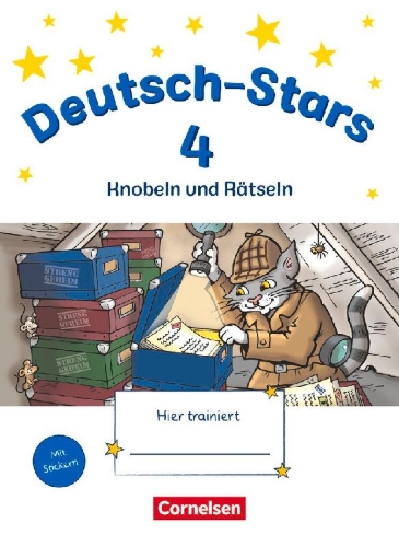 Buchcover und Innenansicht für das Buch: Deutsch-Stars 4. Schuljahr. Knobeln und Rätseln - Übungsheft. Mit Lösungen