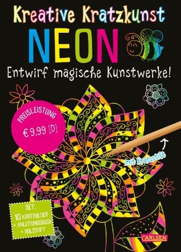 Buchcover und Innenansicht für das Buch: Kratzbilder für Kinder: Kreative Kratzkunst: Neon