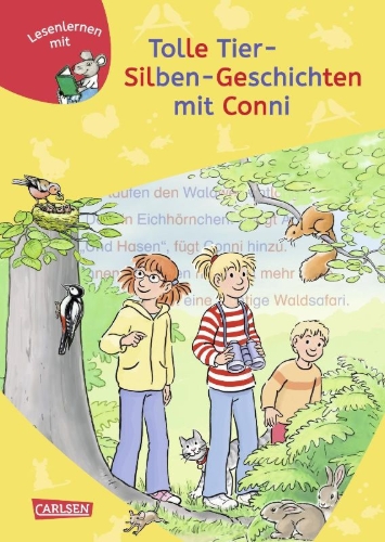 Buchcover und Innenansicht für das Buch: Lesen lernen mit Conni: Tolle Tier-Silben-Geschichten mit Conni