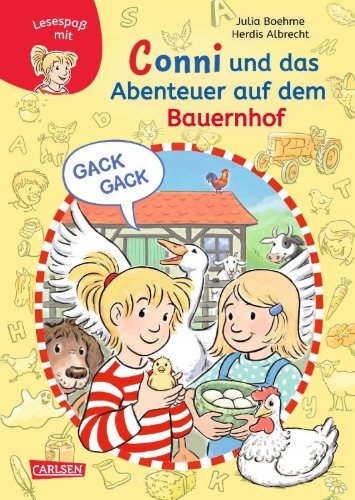 Buchcover und Innenansicht für das Buch: Lesen lernen mit Conni: Conni und das Abenteuer auf dem Bauernhof