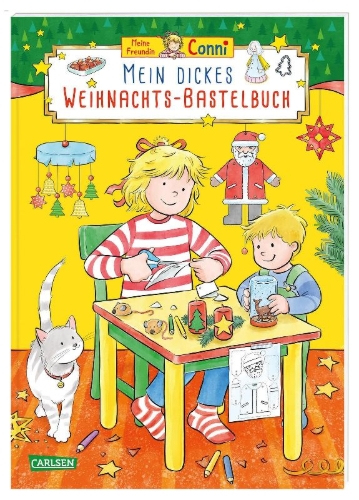 Buchcover und Innenansicht für das Buch: Conni Gelbe Reihe (Beschäftigungsbuch): Mein dickes Weihnachts-Bastelbuch