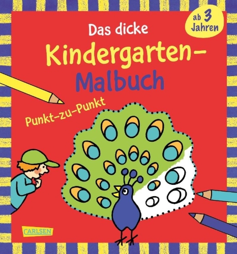 Buchcover und Innenansicht für das Buch: Ausmalbilder für Kita-Kinder: Das dicke Kindergarten-Malbuch: Punkt-zu-Punkt