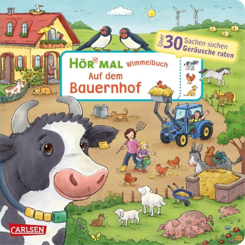 Buchcover und Innenansicht für das Buch: Hör mal (Soundbuch): Wimmelbuch: Auf dem Bauernhof