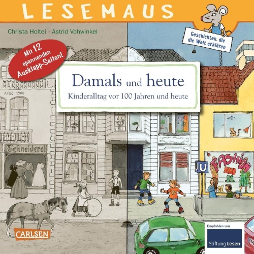 Buchcover und Innenansicht für das Buch: Damals und heute - Kinderalltag vor 100 Jahren und heute