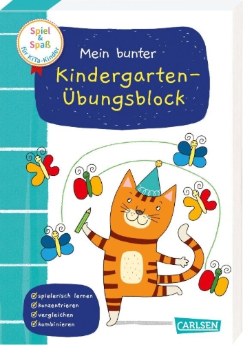 Buchcover und Innenansicht für das Buch: Spiel+Spaß für KiTa-Kinder: Mein bunter Kindergarten-Übungsblock