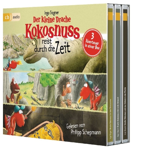 Buchcover und Innenansicht für das Buch: Der kleine Drache Kokosnuss reist durch die Zeit
