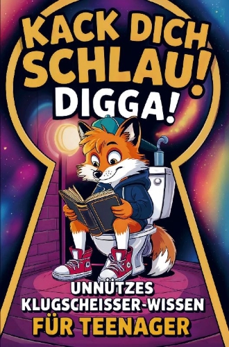 Buchcover und Innenansicht für das Buch: Kack dich schlau, Digga! Unnützes Klugscheißer-Wissen für Teenager