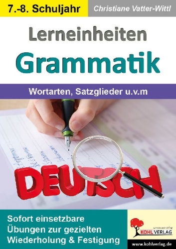 Buchcover und Innenansicht für das Buch: Lerneinheiten Grammatik / Wortarten, Satzglieder u.v.m.