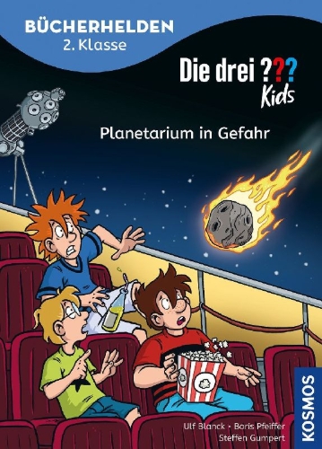 Buchcover und Innenansicht für das Buch: Die drei ??? Kids, Bücherhelden 2. Klasse, Planetarium in Gefahr