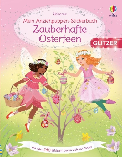 Buchcover und Innenansicht für das Buch: Mein Anziehpuppen-Stickerbuch: Zauberhafte Osterfeen