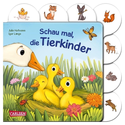 Buchcover und Innenansicht für das Buch: Schau mal, die Tierkinder
