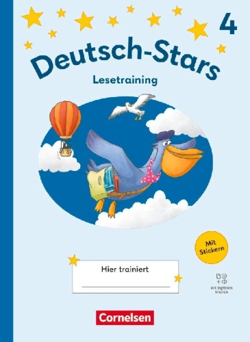 Buchcover und Innenansicht für das Buch: Deutsch-Stars 4. Schuljahr - Lesetraining Ausgabe 2025 - Übungsheft
