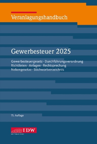 Buchcover und Innenansicht für das Buch: Veranlagungshandbuch Gewerbesteuer 2025, 75.Auflage