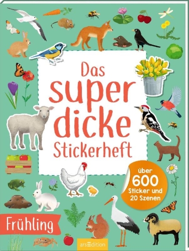 Buchcover und Innenansicht für das Buch: Das superdicke Stickerheft - Frühling
