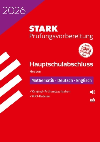 Buchcover und Innenansicht für das Buch: STARK Mathematik, Deutsch, Englisch - Hauptschulabschluss 2026 Hessen - Prüfungsvorbereitung