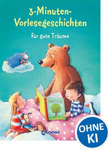 Buchcover und Innenansicht für das Buch: 3-Minuten-Vorlesegeschichten für gute Träume