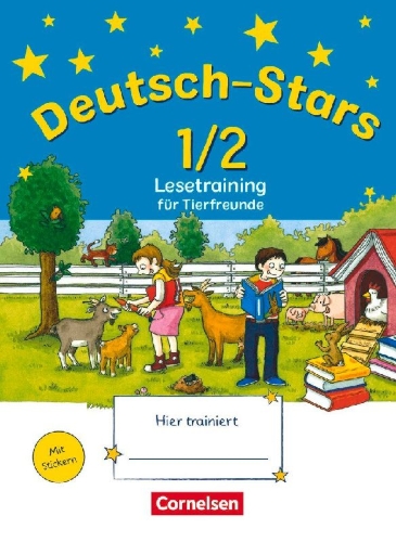 Buchcover und Innenansicht für das Buch: Deutsch-Stars 1./2. Schuljahr. Lesetraining für Tierfreunde