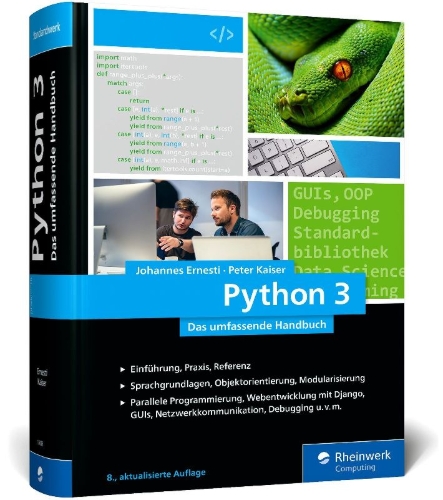 Buchcover und Innenansicht für das Buch: Python 3