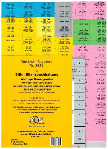 Buchcover und Innenansicht für das Buch: DürckheimRegister® 2825-BiBu- BilanzSteuerrecht - Wichtige Steuergesetze MIT STICHWORTEN für deine AO-AktG-BGB-EStG-EStDV-HGB-GewStG-GmbHG-KStG-UStG_UStDV