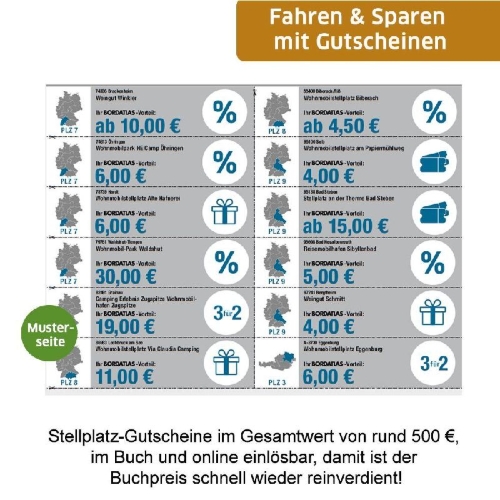 Buchcover und Innenansicht für das Buch: Bordatlas Stellplatzführer 2026