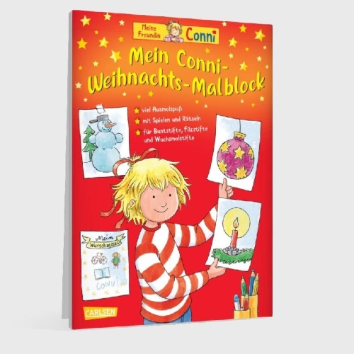 Buchcover und Innenansicht für das Buch: Mein Conni Weihnachts-Malblock
