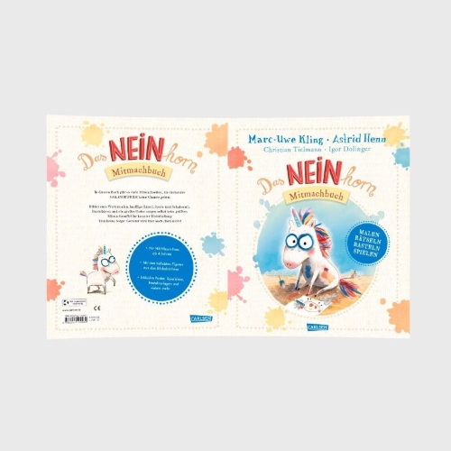 Buchcover und Innenansicht für das Buch: Das NEINhorn Mitmachbuch