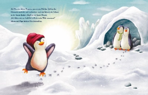 Buchcover und Innenansicht für das Buch: Ein Herz für Pilu Pinguin