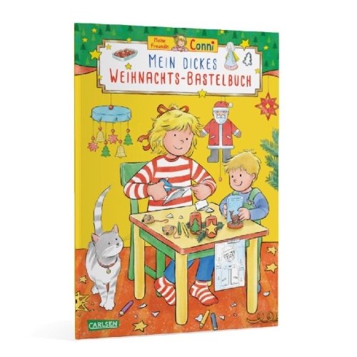 Buchcover und Innenansicht für das Buch: Conni Gelbe Reihe (Beschäftigungsbuch): Mein dickes Weihnachts-Bastelbuch