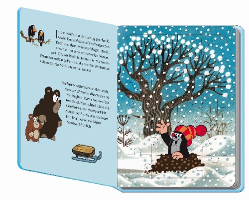 Buchcover und Innenansicht für das Buch: Trötsch Der kleine Maulwurf Winter Puzzlebuch
