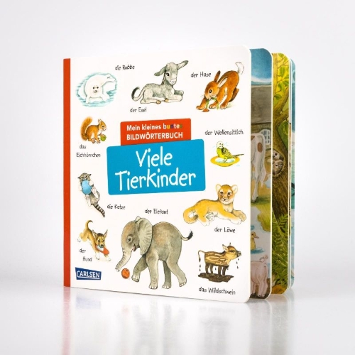 Buchcover und Innenansicht für das Buch: Mein kleines buntes Bildwörterbuch: Viele Tierkinder