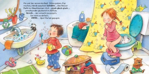 Buchcover und Innenansicht für das Buch: Pupsen, Niesen, Lachen ... Mein Körper kann Geräusche machen