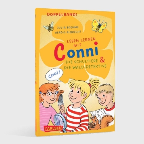 Buchcover und Innenansicht für das Buch: Lesen lernen mit Conni: Doppelband. Enthält die Bände: Conni und die Schultiere / Conni und die Wald-Detektive