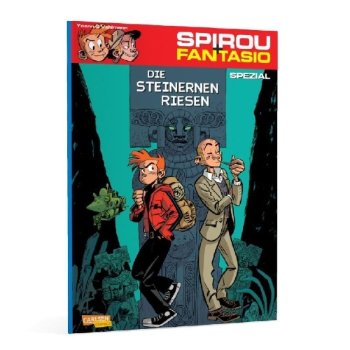 Buchcover und Innenansicht für das Buch: Spirou und Fantasio Spezial. Die steinernen Riesen
