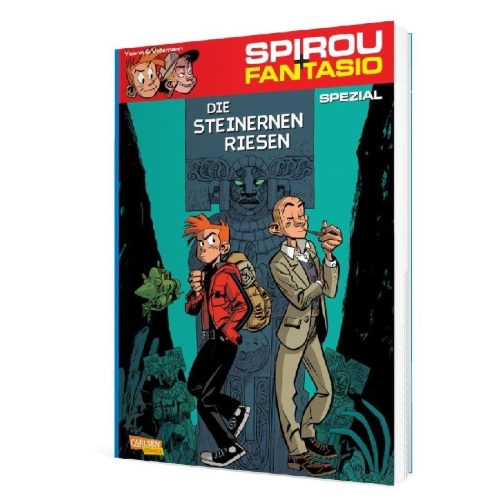 Buchcover und Innenansicht für das Buch: Spirou und Fantasio Spezial. Die steinernen Riesen