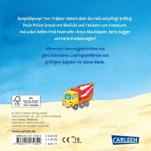 Buchcover und Innenansicht für das Buch: Meine liebsten bunten Fahrzeuge
