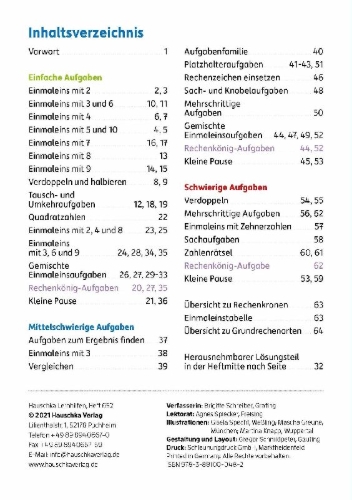 Buchcover und Innenansicht für das Buch: Einmaleins Mathematik 2./3. Klasse