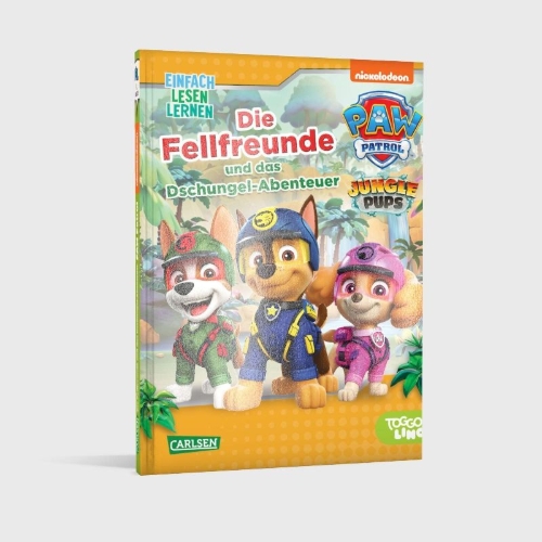 Buchcover und Innenansicht für das Buch: PAW Patrol Erstlesebuch: Die Fellfreunde und das Dschungel-Abenteuer