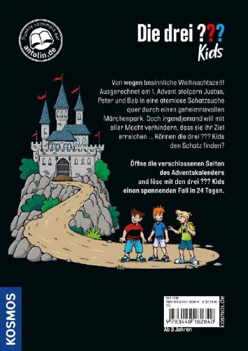 Buchcover und Innenansicht für das Buch: Die drei ??? Kids, Der Adventskalender