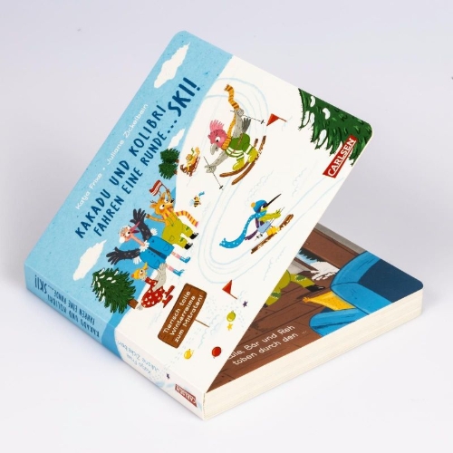 Buchcover und Innenansicht für das Buch: Kakadu und Kolibri fahren eine Runde ... Ski!