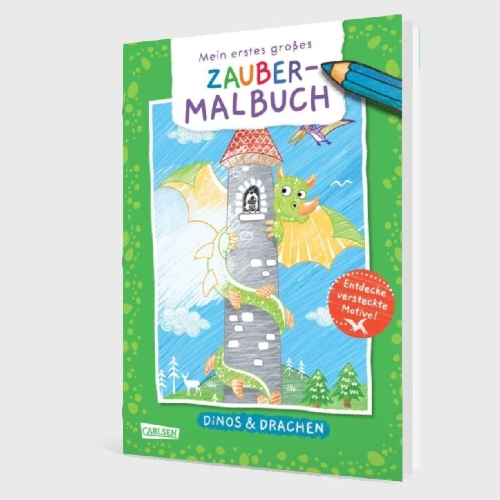 Buchcover und Innenansicht für das Buch: Ausmalbilder für Kita-Kinder: Mein erstes großes Zauber-Malbuch: Dinos & Drachen