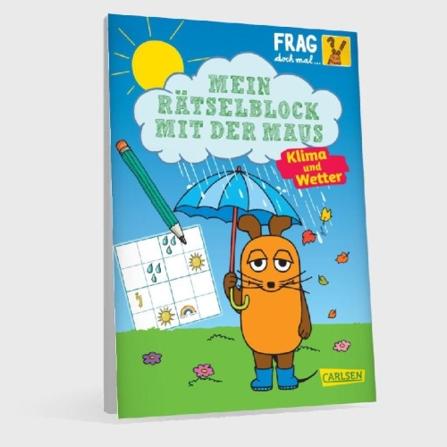 Buchcover und Innenansicht für das Buch: Frag doch mal ... die Maus: Mein Rätselblock mit der Maus - Klima und Wetter