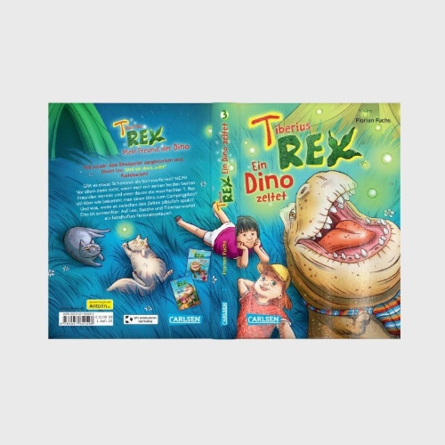 Buchcover und Innenansicht für das Buch: Tiberius Rex 3: Ein Dino zeltet