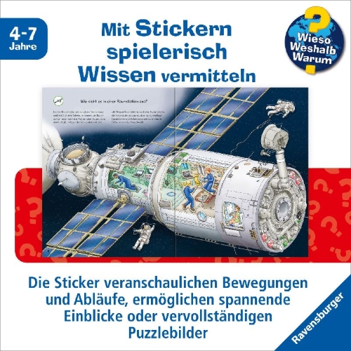 Buchcover und Innenansicht für das Buch: Wieso? Weshalb? Warum? Stickerheft: Weltraum