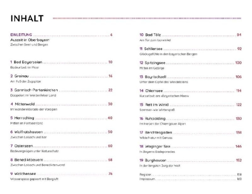 Buchcover und Innenansicht für das Buch: Wochenend und Wohnmobil - Kleine Auszeiten in Oberbayern