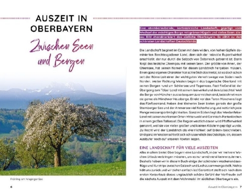 Buchcover und Innenansicht für das Buch: Wochenend und Wohnmobil - Kleine Auszeiten in Oberbayern