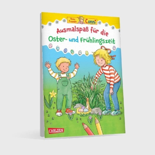 Buchcover und Innenansicht für das Buch: Conni Gelbe Reihe (Beschäftigungsbuch): Ausmalspaß für die Oster- und Frühlingszeit
