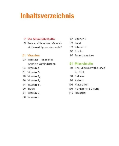 Buchcover und Innenansicht für das Buch: Vitamine, Mineralstoffe, Spurenelemente