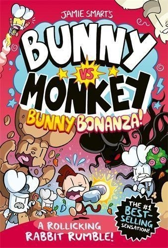 Buchcover und Innenansicht für das Buch: Bunny vs Monkey: Bunny Bonanza!