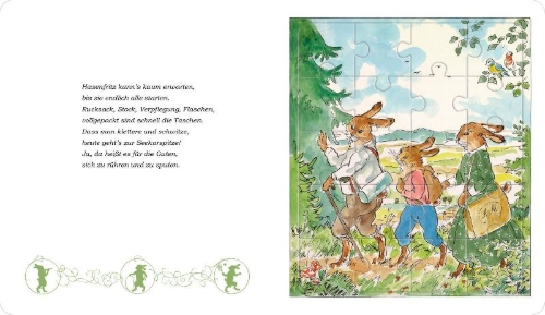 Buchcover und Innenansicht für das Buch: Die Häschenschule: Ein lustiges Puzzlebuch